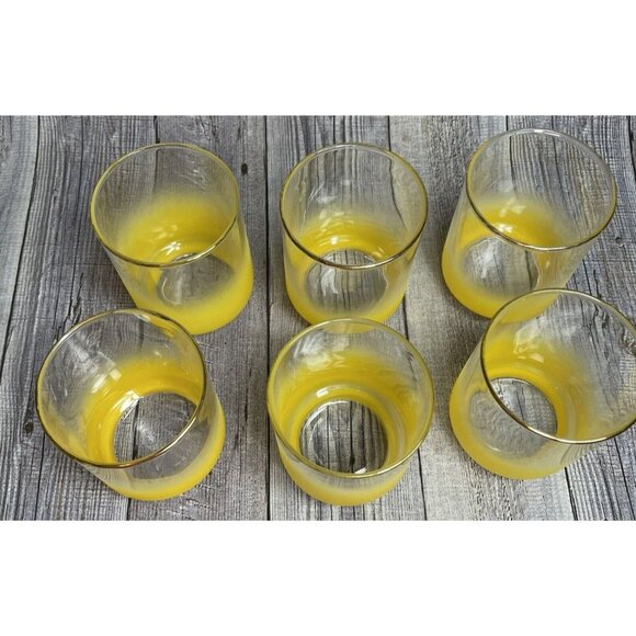 Vintage Libbey Ombre Yellow Glasses Set of 6 Gold Rim 3" Tumbler Retro Barware - Picture 2 of 8